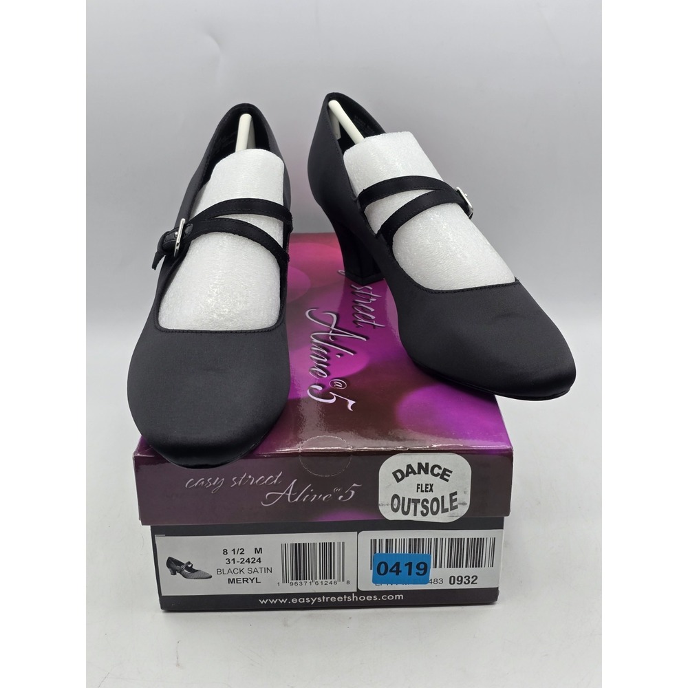 Easy Street Alive Five Women's Black Satin - Meryl Pump Heels Size 8.5 M NIB